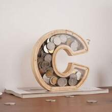 1pc Creative Wooden Alphabet Letter Coin Bank - 26 A-Z Coin Piggy Bank, Penny Saver, Acrylic Transparent Design Decor, Suitable For Birthday Gift, Home Decor, Halloween, Christmas, Thanksgiving, Easter Gifts, Back To School - Multicolor - View 10