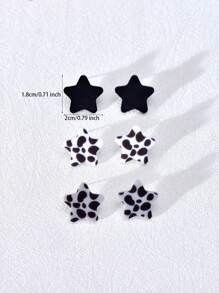 3 Pairs Acrylic Star & Heart Pattern Stud Earrings, Fashionable Jewelry For Women