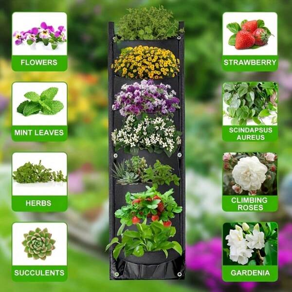 2pcs"7-Pocket Vertical Garden Hanging Planter Bag - Wall-Mounted Planting Pouch With Support Frame | Indoor/Outdoor Greenery Hanging System - Lightweight Material | Balcony & Patio Decorative Planter - Must-Have For Home Gardening | Vertical Green Wall | Space-Saving Planting Solution"