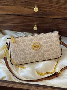 1 Piece Of High-Quality Casual Solid Color Women's Bag 2025 New Casual Underarm Bag Small Square Bag Splicing Contrasting Chain Decoration Women's Shoulder Bag Shoulder Strap Adjustable Crossbody Bag Letter Decoration Mahjong Bag New Women's Bag