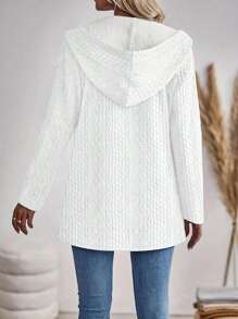 Plus Size Dames Mode Elegante Textuur Effen Kleur Rits Capuchon Cardigan Buitenkleding, Herfst/Winter