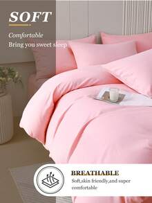 2/3pcs Bedding Set, Solid Color Skin-Friendly Bedding Set, Minimalist Style Bedding Set, Comfortable Soft Breathable, Ideal For Easter, Mother's Day And Holiday Gifts, Suitable For Twin/Full/Queen/King Size Beds - Perfect For Bedroom, Guest Room, Dorm, Includes 1pc Duvet Cover And 1/2pcs Pillow Shams (Filling Not Included), Machine Washable. - Pink - View 7