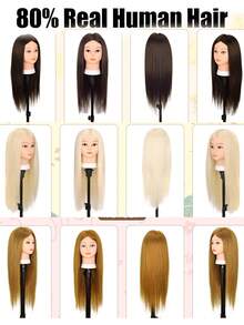 Cabeza de maniquí con 80% de cabello humano de 26 pulgadas, maniquíes para practicar peinados con pinza y herramientas, cabeza de maniquí de cosmética (# 4 sin maquillaje) - Multicolor - Ver 3