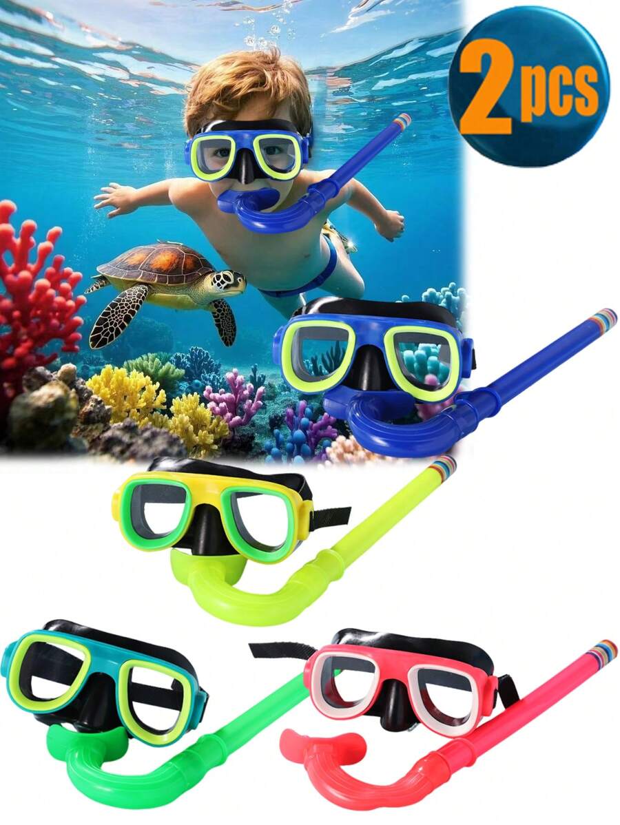2pcs Children Swimming Snorkel Set, Includes Anti-Fog Goggles And Dry Top Snorkel Tube, Suitable For Age 5-14 Youth