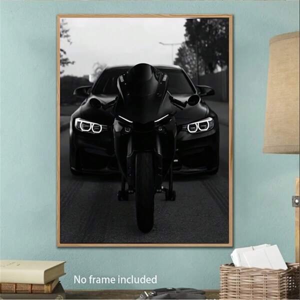 1pc Room Decoration Super Car And Motorcycle Canvas Printing Mural, Modern Black And White Contemporary Popular Decorative Styles Colorful And Bright Canvas Paintings Posters Decorative Painting, Display Painting