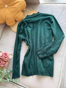 V Neck Plus Size Basic Long Sleeve Winter Knit Top Women Fashion - 綠色 - 查看 2