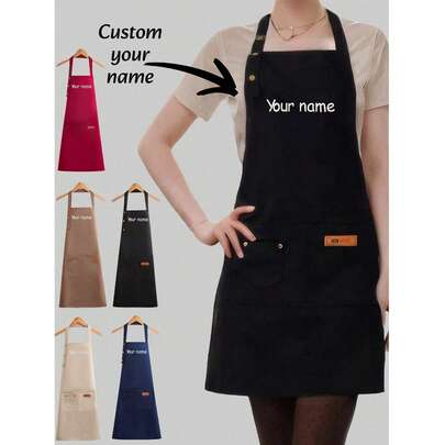 1pc Customized Black Kitchen Cooking Apron, Modern Polyester Oil-Proof Apron, Black Kitchen Apron, Polyester Apron For Garden, Kitchen And Housework Perfect For Home, Restaurant, And Kitchen Cooking,Multi-Functional, Ornamental,Reusable,Breathable,Exquisite,Stylish,High-Quality,Colorful,Modern,Comfortable,Soft,Custom,Personalized,Unique,Home Refresh,Customized Household Gloves,Warm Ambience, Autumn Home Refresh,Home Harmony,Warm Ambience ,Travel Organizer