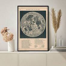 1张复古海报，月球地图，太空海报，月相海报，暗黑学院风装饰画，精美天文海报，复古墙面印刷太空海报，画廊，卧室，办公室墙面艺术装饰（无框/有框） - 黑色 - 查看 9