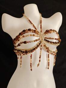 Unisex Sexy Acrylic Crystal Glitter Hollow-Out Pendant Bodychains Bralette Decor, Suitable For Nightclub, Party, Hotel, Carnival, Couples