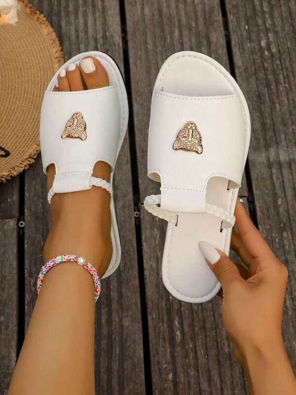 Fashionable Bohemian Casual Sexy Versatile Flat Sandals, Rubber Sole, Waterproof,Non-Slip, Easy Clean, Wear-Resistant, Lightweight, Size 36-43, Plus Size, Casual Beige Color Slippers