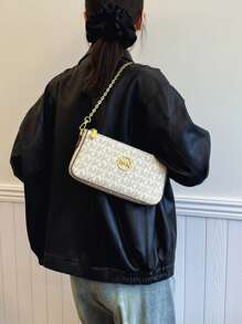 1 Piece Of High-Quality Casual Solid Color Women's Bag 2025 New Casual Underarm Bag Small Square Bag Splicing Contrasting Chain Decoration Women's Shoulder Bag Shoulder Strap Adjustable Crossbody Bag Letter Decoration Mahjong Bag New Women's Bag