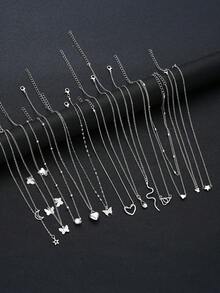 12 件/套心形、蝴蝶、水晶、闪亮星星、月亮、泪珠、蛇形仿珍珠吊坠多层项链套装，时尚、简约、优雅、复古设计，适合节日、派对、日常佩戴、礼物 - 銀色 - 查看 14