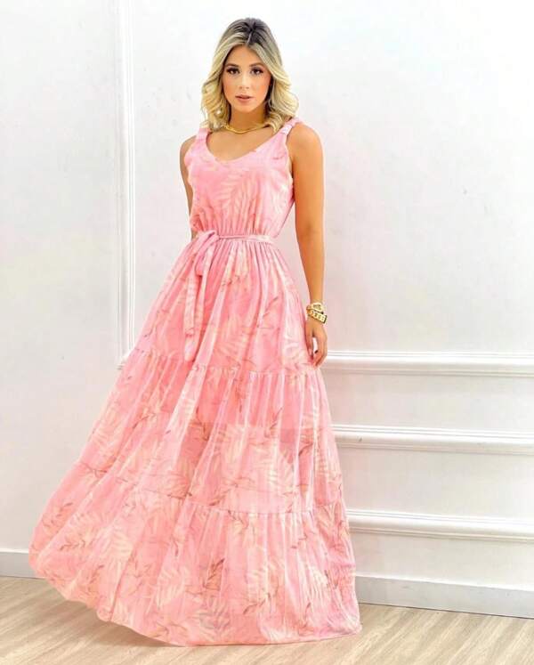 Vestido Tule Alcinha Flor Seca Tropical