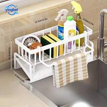 1PC Kitchen Storage Rack (Plastic Material), Cloth Drain Basket, Sponge Dishwashing Detergent Storage Rack, Cloth Cleaning Ball Dishwashing Cloth Comb Sponge Wiping Storage Basket, Kitchen Storage - Black - View 3
