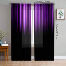 2 piezas de cortinas decorativas con estampado de degradado de negro y morado - Instalación de bolsillo para varilla, cortinas con impresión digital, material de poliéster, adecuadas para sala de estar, cocina, dormitorio, estudio, decoración del hogar | Decoración de dormitorio | Cortinas para sala de estar - Multicolor - Ver 5