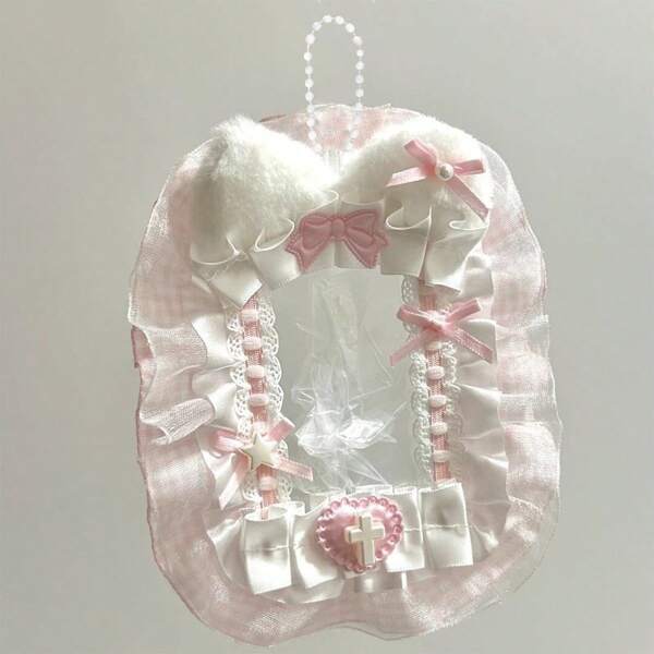 Handmade Plush Rabbit Ears White And Pink Lace Photo Card Holder Kpop,School Supplies,Back To School