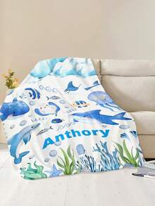 1pc Custom Personalized Color Name Throw Blanket, With Marine Organism Blanket For Girl Boy Great Holiday Gift For Daughter,Son,Classmates, Friends,Super Soft Warm Gorgeous Cozy, For All Seasons, Suitable For Indoor, Camping, Air-Conditioned Room, Sofa, Living Room,Bedroom,Home,Halloween, Ideal Gift For Children's Day, Christmas, Birthday - Multicolor - View 6