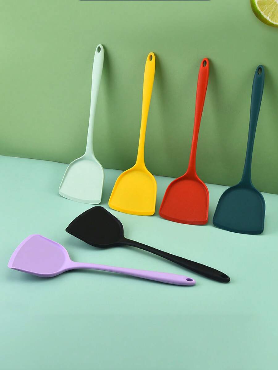 1 件长柄硅胶刮刀，一体式无缝烹饪用具，耐热，不粘，易于清洁且可用洗碗机清洗，适用于烹饪、烘焙、翻鸡蛋、煎饼、汉堡 - 彩色 - 查看 1