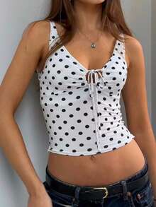 复古古典波点褶皱吊带背心夏季度假上衣沙滩无袖背心Y2K上衣