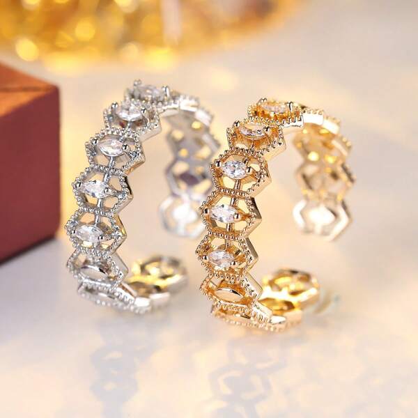 1pc Elegant Zirconia Open Ring Women Fashion Jewelry, Holiday Gift