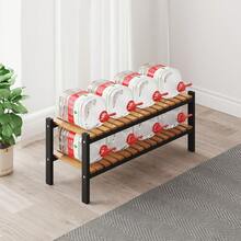 Bamboo Shoe Rack Organizer For Closet And Entryway - Space-Saving Narrow Shoe Stand - Versatile Shoe Holder For Door Or Closet Shelf,Garage Bedroom Can Freely Stack DIY Small Shoe Racks 3Tier Brown - Màu đen + tre - Xem 5