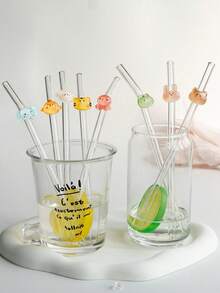 1/3/8PCS Cartoon Animal Head Glass Straw For Transparent Iced Drinks Like Milkshakes, Juices, Cocktails - Reusable Colorful Bendy Glass Straw For Party ,Kitchen,Christmas - Transparent - View 5