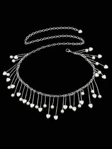 1 件时尚流苏和珍珠装饰腰链，女士连衣裙配饰腰带 - 銀白色 - 查看 3