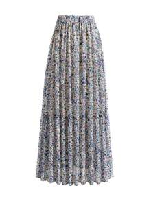Women's Navy Ditsy Floral High Waist Loose Casual Skirt - Apricot - View 1