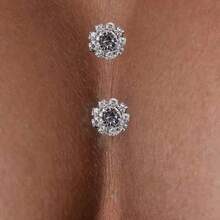 1 Pair Sparkling Rhinestone Heart-Shaped No-Pierce Navel Sticker & Chest Sticker, Sexy Lingerie Decor For Women Nightclub Party Accessories