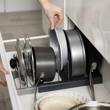 1 Retractable PP+Stainless Steel Pot Lid Holder, Free Up Kitchen Space, Equipped With 7/10 Dividers, Multifunctional Kitchen Storage Tool, Convenient For Storing Pots And Tableware, Suitable For Pot Lids And Plates, Waterproof Stainless Steel Drain Rack, Kitchen Countertops, Cabinets And Shelves, Kitchen Accessories, Restaurant Use