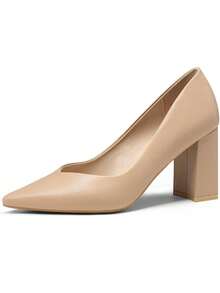 Women's Chunky High Heel Shoes With Pointed Toe - Apricot - View 2