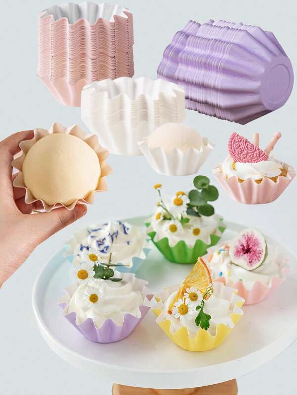 50pcs Star Pattern Cupcake Liners, Pink, White & Purple Grease-Proof & Heat-Resistant Baking Cups, Suitable For Wedding, Birthday Party, Christmas Desserts, Celebrations