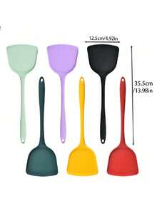 1 件长柄硅胶刮刀，一体式无缝烹饪用具，耐热，不粘，易于清洁且可用洗碗机清洗，适用于烹饪、烘焙、翻鸡蛋、煎饼、汉堡 - 彩色 - 查看 3