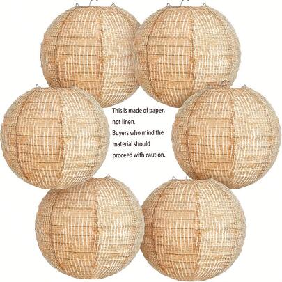 6 lanternas de papel rústicas, decoração de festa em papel texturizado de linho, detalhes pendurados para casamentos
