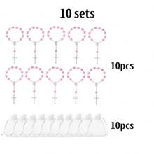 1/5/10 Sets Baptism Mini Baptism Favors Finger Baptism Rosaries Pink Rose Shaped Beads With Organza Bags For Christening Weddings First Party Favors