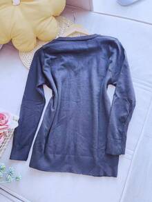 V Neck Plus Size Basic Long Sleeve Winter Knit Top Women Fashion - 黑色 - 查看 2