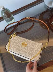 1 Piece Of High-Quality Casual Solid Color Women's Bag 2025 New Casual Underarm Bag Small Square Bag Splicing Contrasting Chain Decoration Women's Shoulder Bag Shoulder Strap Adjustable Crossbody Bag Letter Decoration Mahjong Bag New Women's Bag