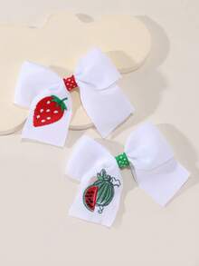 3pcs White Hair Bow For Girls Strawberry Watermelon Lemon Bowknot Polyester Grosgrain Cute Fruit Hair Clips Alligator Clips For Summer Daily Vacation Hair Accessories - White - View 3