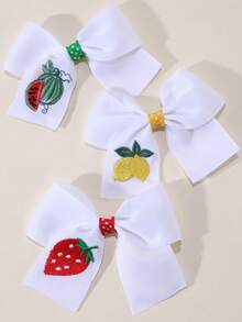 3pcs White Hair Bow For Girls Strawberry Watermelon Lemon Bowknot Polyester Grosgrain Cute Fruit Hair Clips Alligator Clips For Summer Daily Vacation Hair Accessories - White - View 6