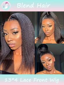 Bob Kinky Straight Hair Wig, 13x4 Clear Lace Front, Pre-Plucking, 180% Density Blended Hair, Women's Wig, Elegant Style, No Glue To Wear, Suitable For Daily Use 8-16 Inch(Blended Wigs-A Mix Of Human Blended Hair And Synthetic)Wigs Human Blended Hair/Women's Human Blended Hair Wig/Human Blended Hair Lace Front Wigs/Wigs Glueless/Bleached Knots/Lace Wig/Costume Party/Halloween - SNatural - View 2