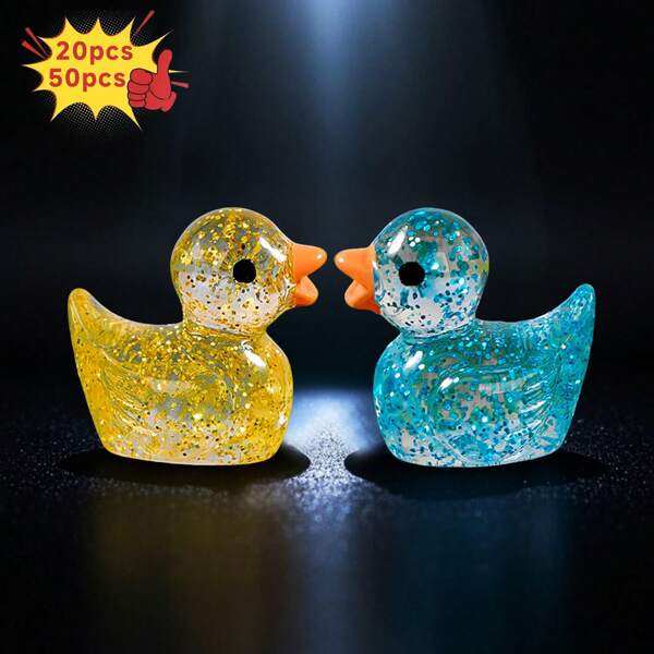 50/20 peças de estatuetas criativas de patos pequenos de resina, estátuas pequenas de resina de desenho animado, mini patos amarelos brilhantes fofos para micropaisagem, acessórios de decoração de resina, ornamentos em miniatura para casa, escritório, decorações de painel de carro, sem eletricidade necessária