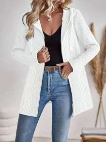 Plus Size Dames Mode Elegante Textuur Effen Kleur Rits Capuchon Cardigan Buitenkleding, Herfst/Winter