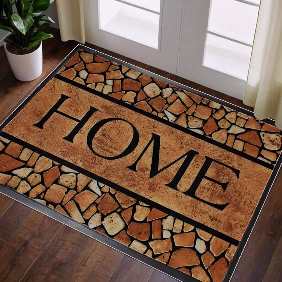 HOME 印花风格门垫，适合室内外使用，低调设计，可机洗地毯，圆点防滑背衬，非常适合前门和入口，适合返校浴室厨房装饰 - 彩色 - 查看 1