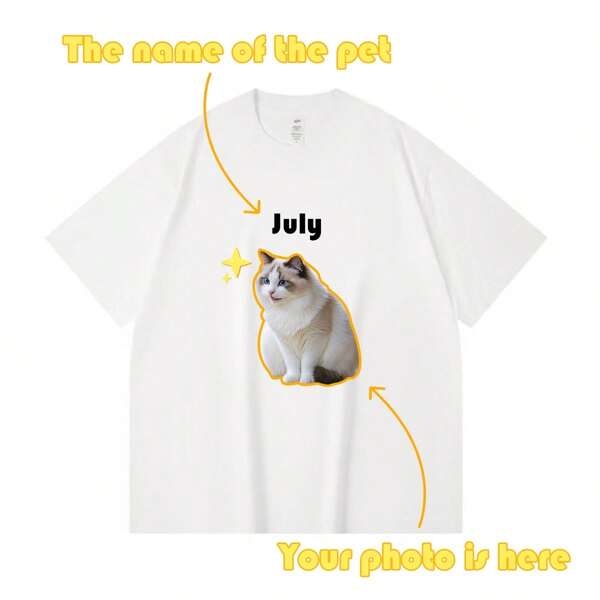 Customized Women Short Cropped Pet/Self Photo Printed Loose T-Shirt, Personalized Baby/Kids/Couples/Family/Pet Photo Tee, Special Gift For Christmas, Anniversary, Valentine's Day, Birthday, Wedding, Best Friend, Infant/Couple/Family/Pet Photo