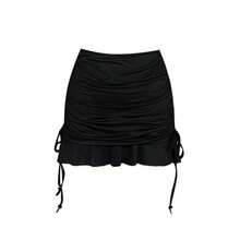 Women's Simple Fashion Ruched Mini Skirt With Low Waist - Black - View 2