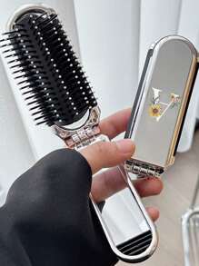 2-In-1 Foldable Hair & Makeup Mirror – Portable, Tabletop, Contemporary Beauty Tool For Travel,Folding Comb With Makeup Mirror, Easy To Carry, Perfect For Travel Outgoing Use, Dual-Use Air Cushion Comb, Scalp Massage Hair Comb
