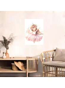 1/6PCS Optional Frame Posters Wall Arts Modern Pink Ballerina Girl Unicorn Butterfly Poster Kids Room Decorative Posters Wall Bedroom Decor ,Wall Art With Frame