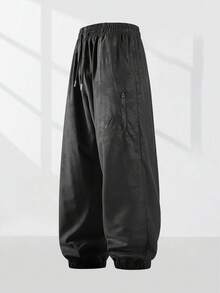 Casual Sports Drawstring Waist Jogger Pants For Men, Side Pockets, Print, For Summer Running & Workout Black Spring - Black - View 2