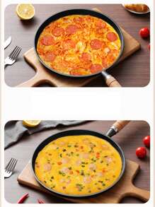 1 pièce Poêle à frire en fonte de 7,87/10,23 pouces avec un manche en bois. Elle a une surface antiadhésive et convient pour la préparation d'omelettes et de crêpes. C'est un ustensile de cuisine polyvalent pour le petit-déjeuner et la préparation de crêpes.