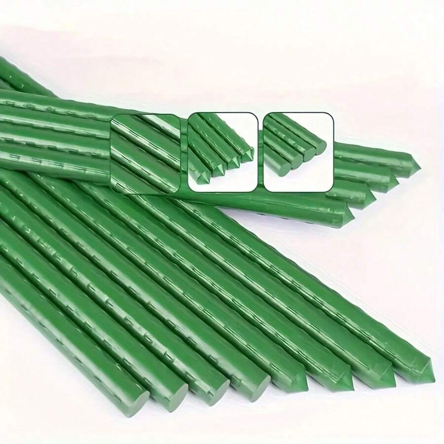 10pcs High Quality Durable Garden Support Stakes Set, Metal Core With Coating, Anti-Corrosion, Easy To Insert, Suitable For Various Plants, Fruits, Vegetables, Patio Garden Essential - Army Green - View 1
